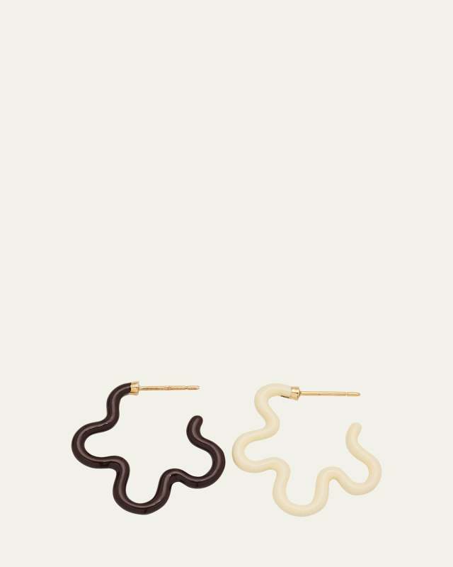 B Two-Tone Asymmetrical Flower Earrings with Cherry Chocolate and Panna Enamel